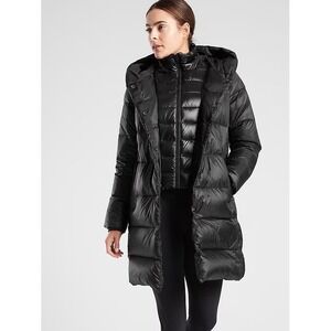 Athleta Lofty Down Parka Black 3-in-1 Goose Down Puffer Coat Jacket Womens Small